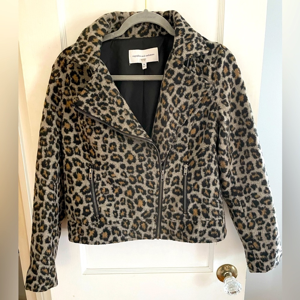 Cupcakes and Cashmere Leopard Print Moto Jacket